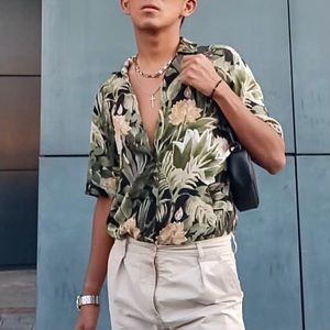 Green floral Hawaiian shirt